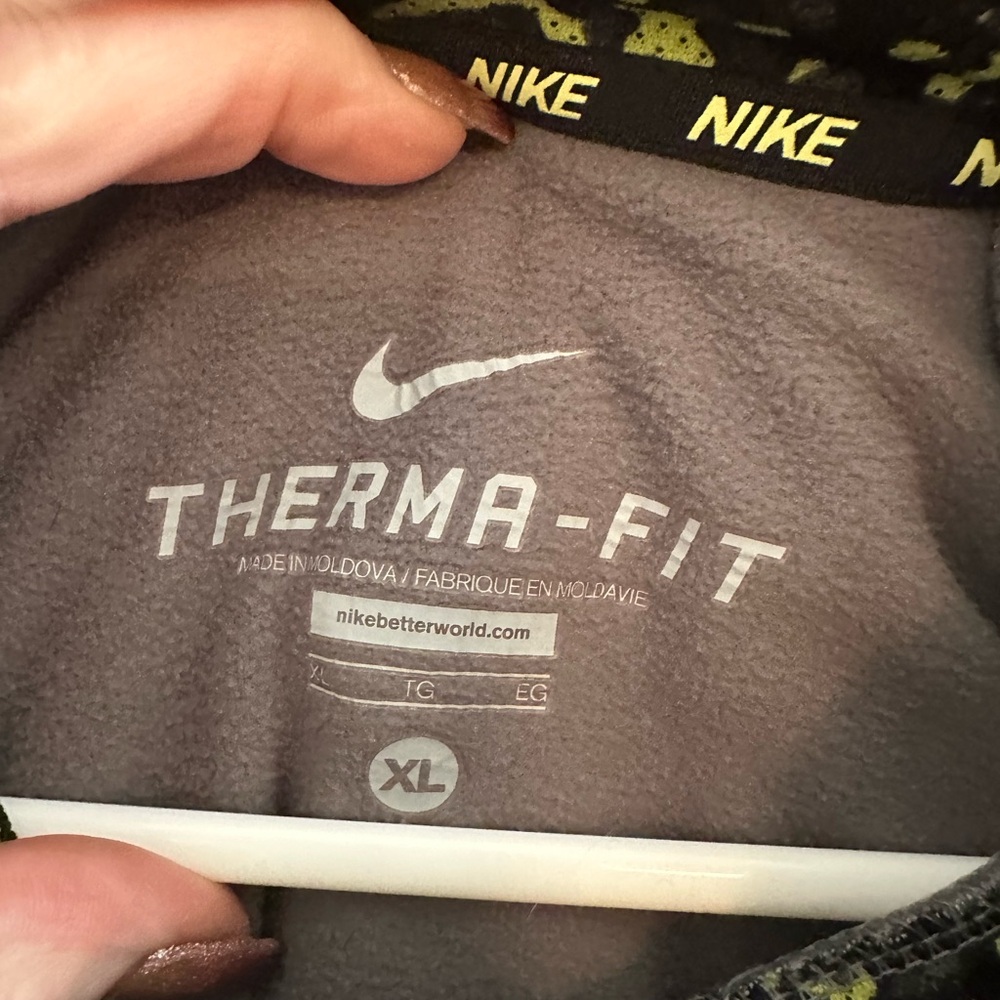 Nike Gray/Black Therma-Fit Hoodie with Neon Yellow Logo - Picture 2 of 7